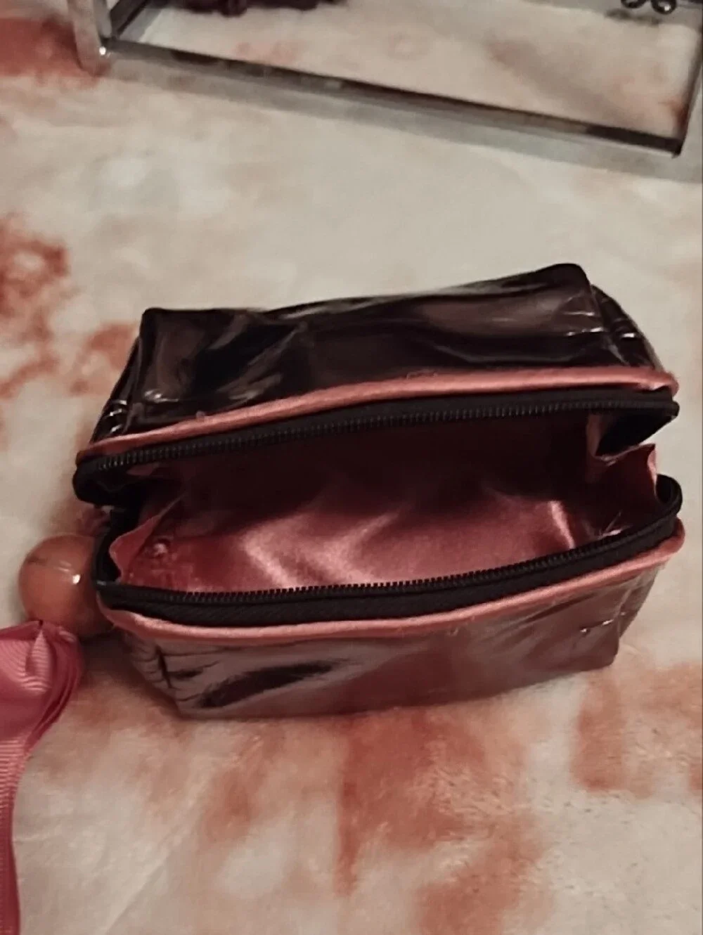 MAC Metallic Pink Mini Cosmetic Pouch with Pink Ribbon Pull